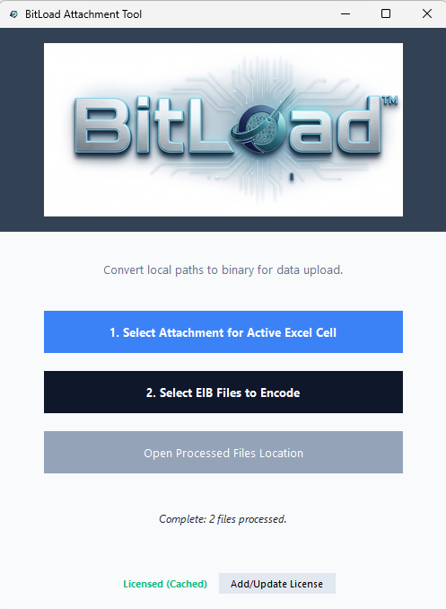 BitLoad Attachment Tool UI Interface Genuine Product Screenshot